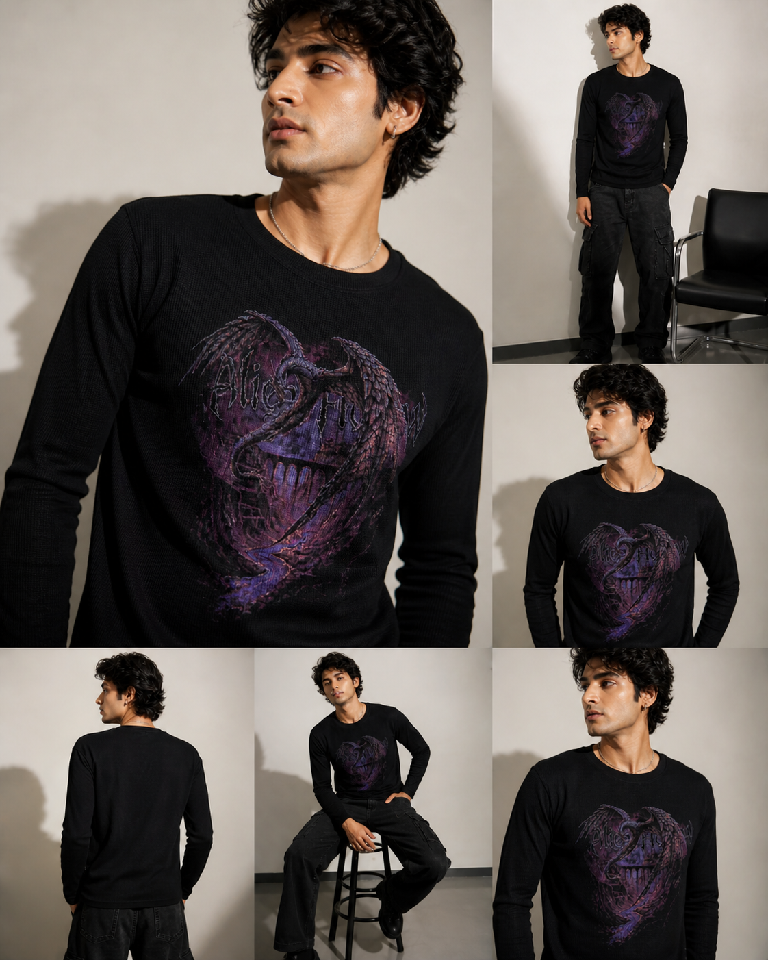 AF Dragon - Black Waffle oversized tshirt