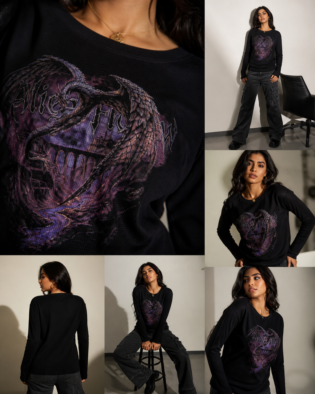 AF Dragon - Black Waffle oversized tshirt
