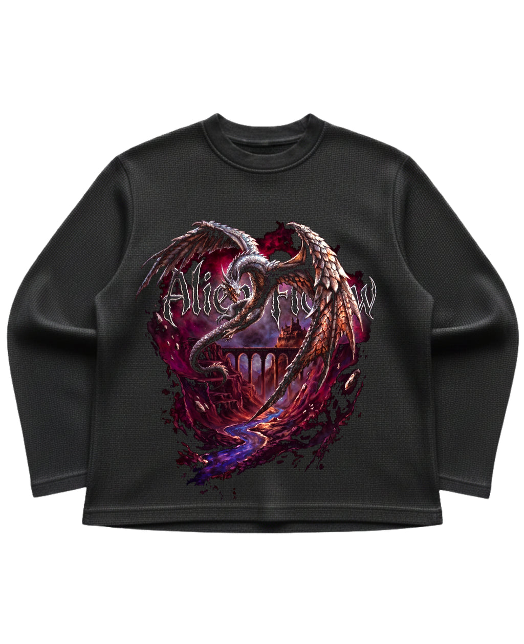 Black waffle knit oversized full-sleeve Front Design
