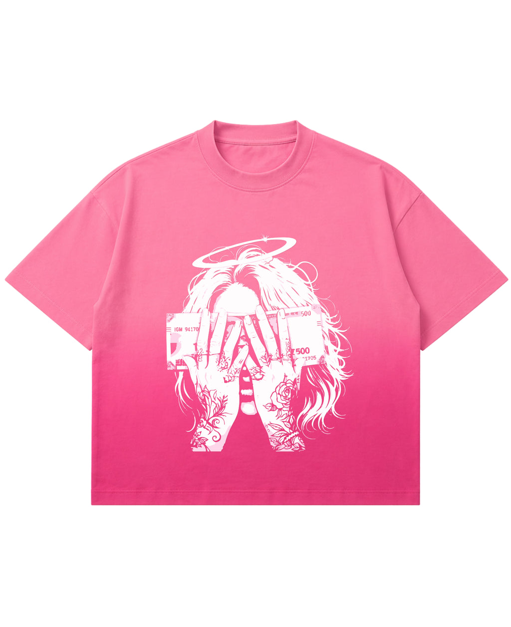 Pink Sunfade Ombré Wash Boxy Fit T-shirt Front Design