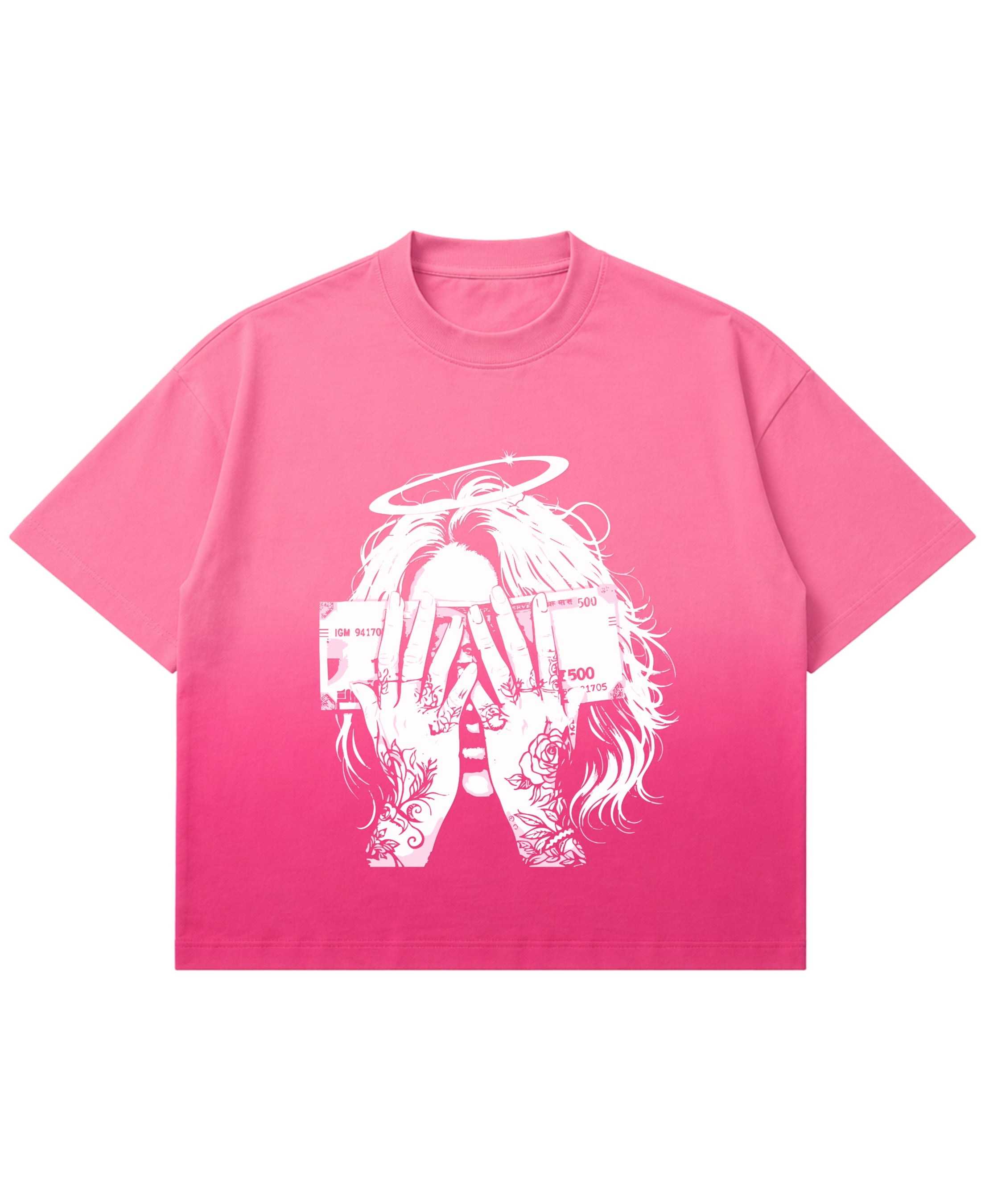 Pink Sunfade Ombré Wash Boxy Fit T-shirt Front Design
