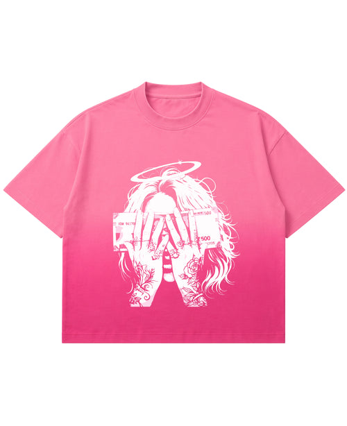 Pink Sunfade Ombré Wash Boxy Fit T-shirt Front Design