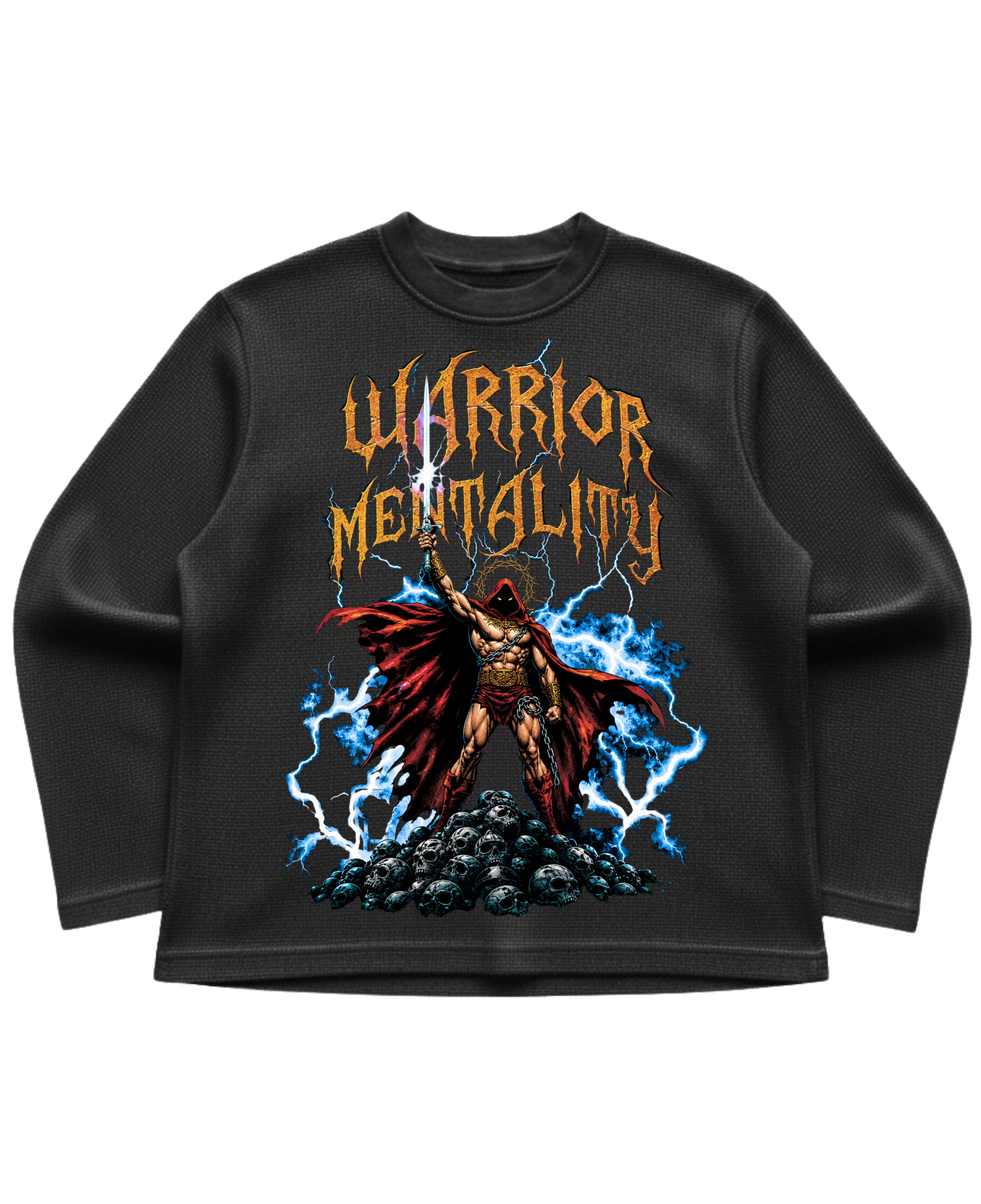 Black waffle knit oversized full-sleeve Front Design